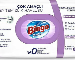 Bingo Çok Amaçlı Yüzey Temizlik Havlusu Mendili Lavanta Kokulu Arap Sabunu Katkılı 96'lı